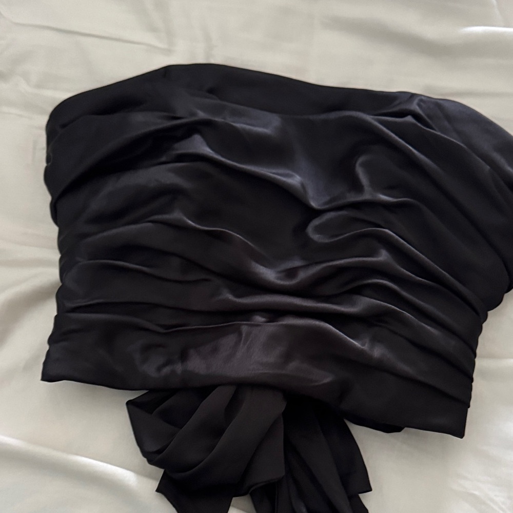 Aqua Black Satin Strapless Ruched Bust Top